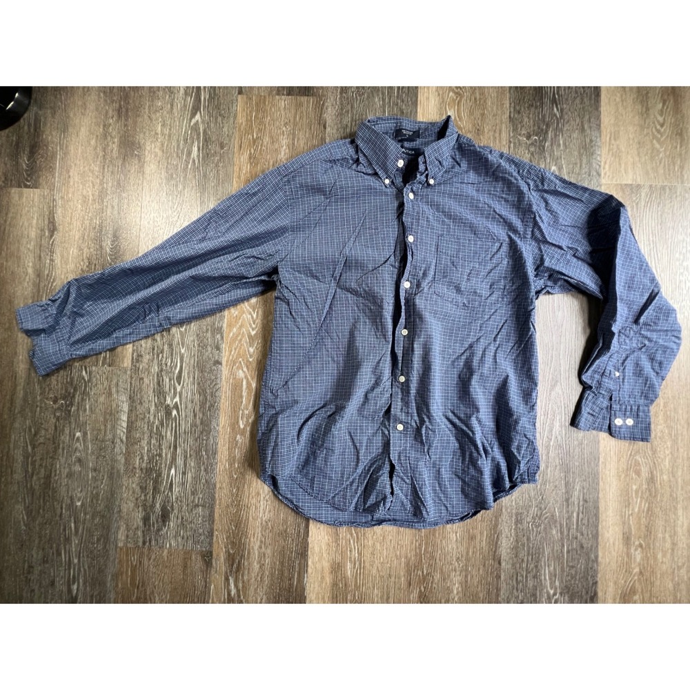 Nautica Button Down Shirt Mens L Blue White Micro Check Long Sleeve Cotton 4189